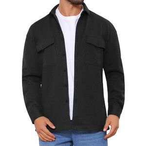 Long Sleeve Button Solid Color Casual Work Jacket Black